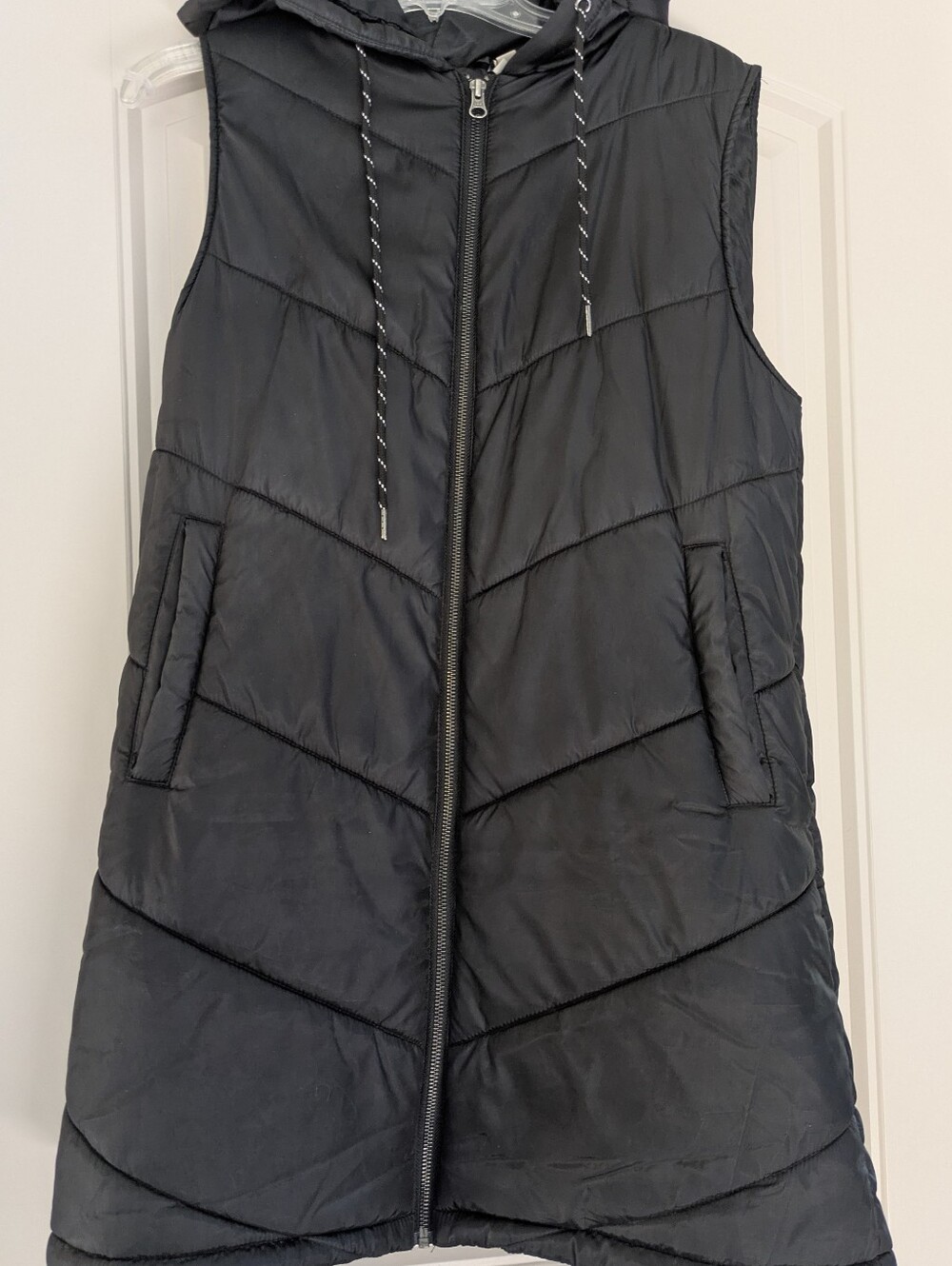 Zella Black Quilted Hooded Long Vest
